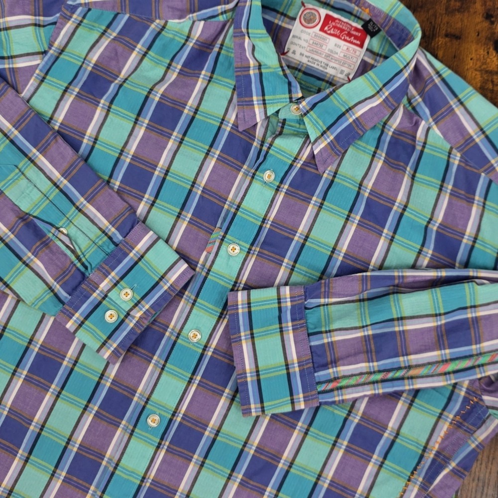 Robert Graham Freshly Laundered Short Sleeve Plaid Button Up‎ Men's Size XL